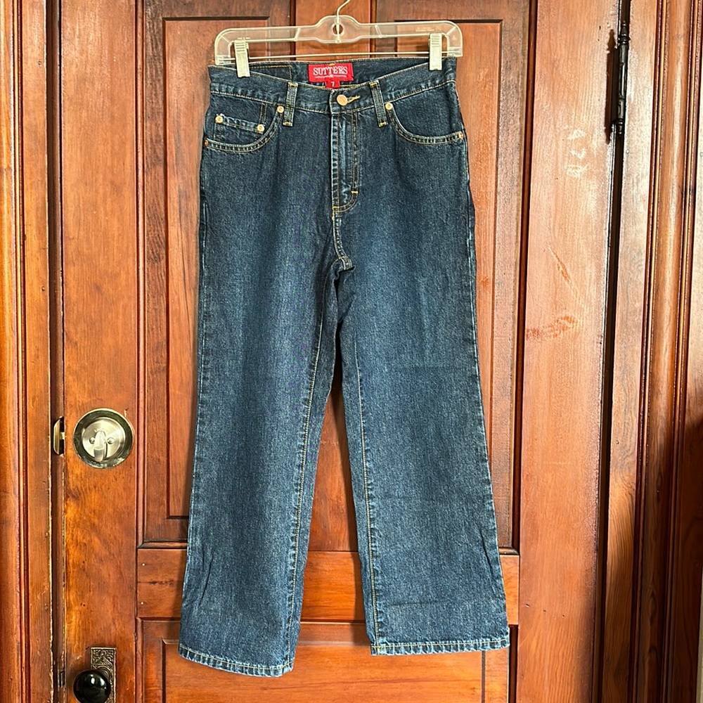 Sutters Copper Riveted Jeans Juniors size 7 cotton denim cropped dark wash - Picture 4 of 9